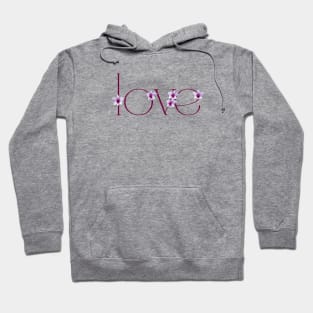 Light Pink and Purple Orchid Flower Decorated Word LOVE Hoodie